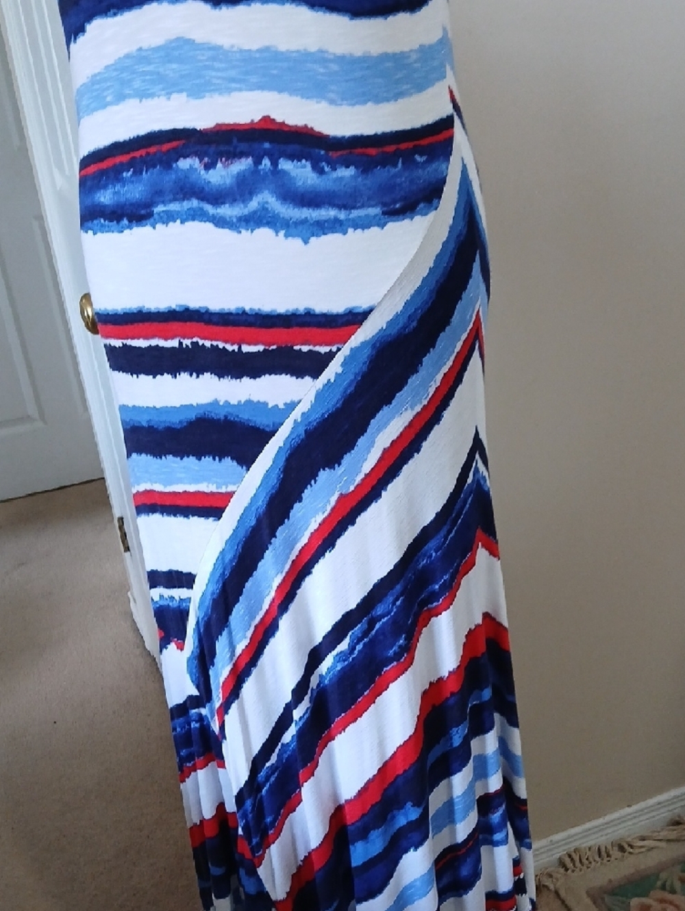 Tribal Sleeveless Maxi Dress in White, Blue & Red Stripes - Picture 11 of 14